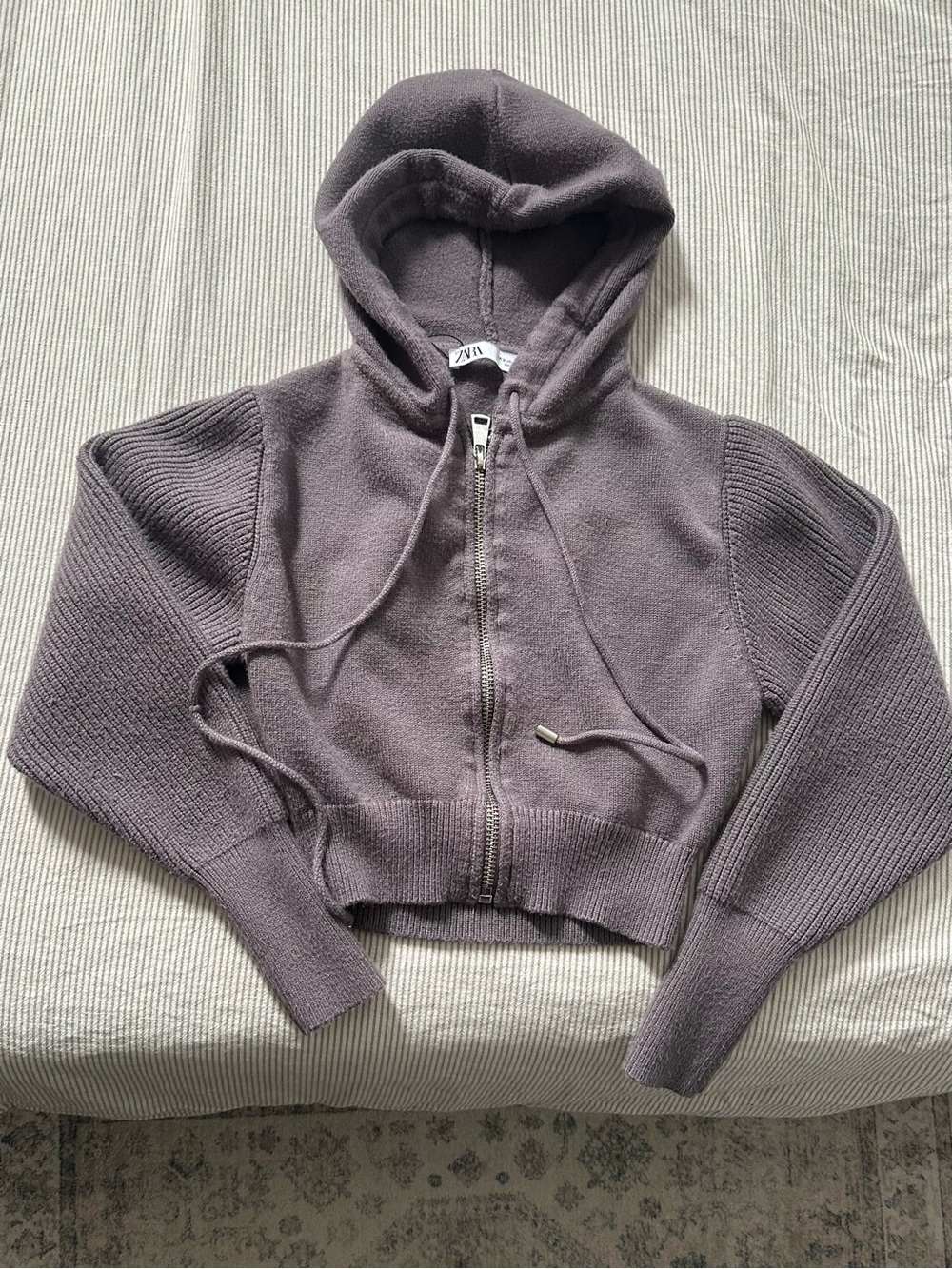 Zara Dark Gray Zip-Up Hooded Knit Sweater
